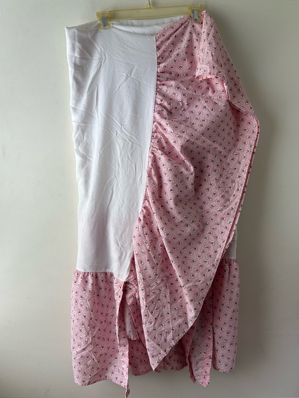 Vintage Laura Ashley Cottagecore Heart Floral Rose Ruffle Bed Skirt Pink Green